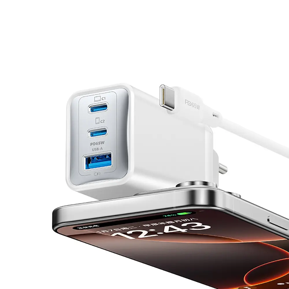 Recci RC123E GaN Şarj Adaptörü, 65W PD ve Type-C Kablo Seti