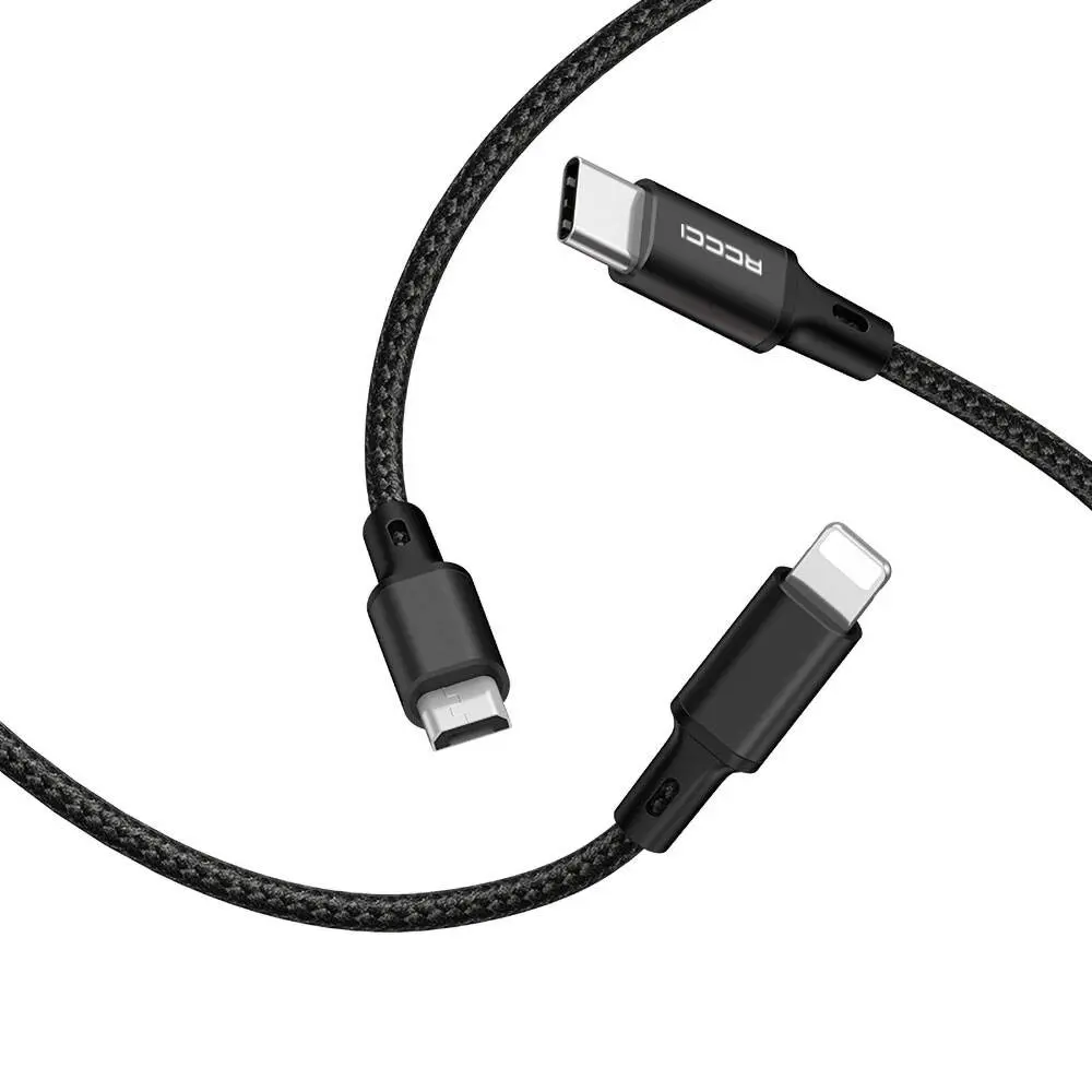 Recci RCS-D120 3in1 USB-A to Lightning Type-C Micro Şarj ve Data Kablosu 1.2M
