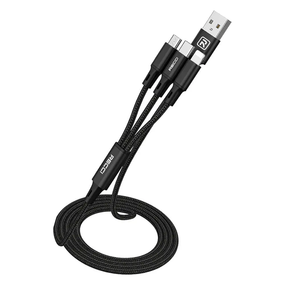 Recci RCS-D120 3in1 USB-A to Lightning Type-C Micro Şarj ve Data Kablosu 1.2M