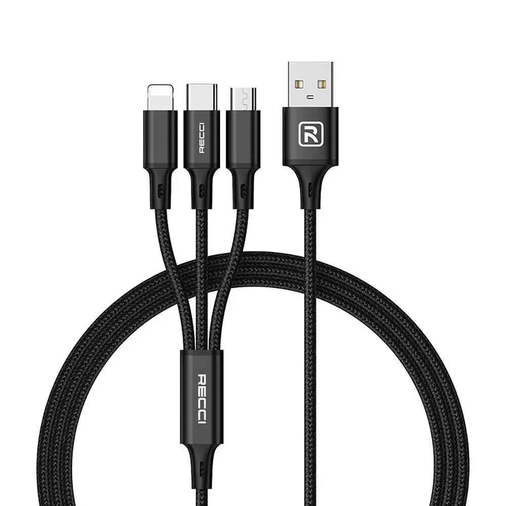 Recci RCS-D120 3in1 USB-A to Lightning Type-C Micro Şarj ve Data Kablosu 1.2M