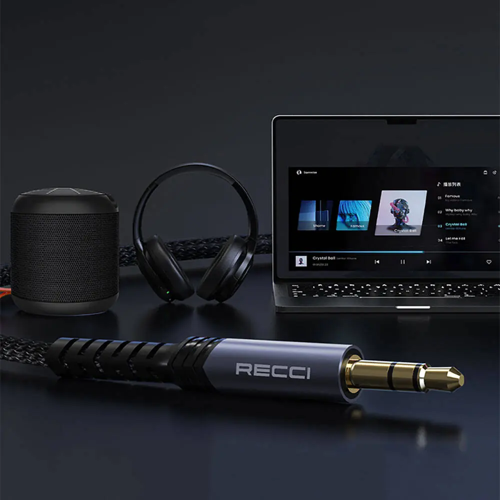 Recci RDS-A28 3.5 mm AUX Ses Kablosu, 120 cm, Alüminyum ve Naylon Dokuma