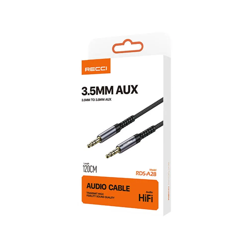 Recci RDS-A28 3.5 mm AUX Ses Kablosu, 120 cm, Alüminyum ve Naylon Dokuma