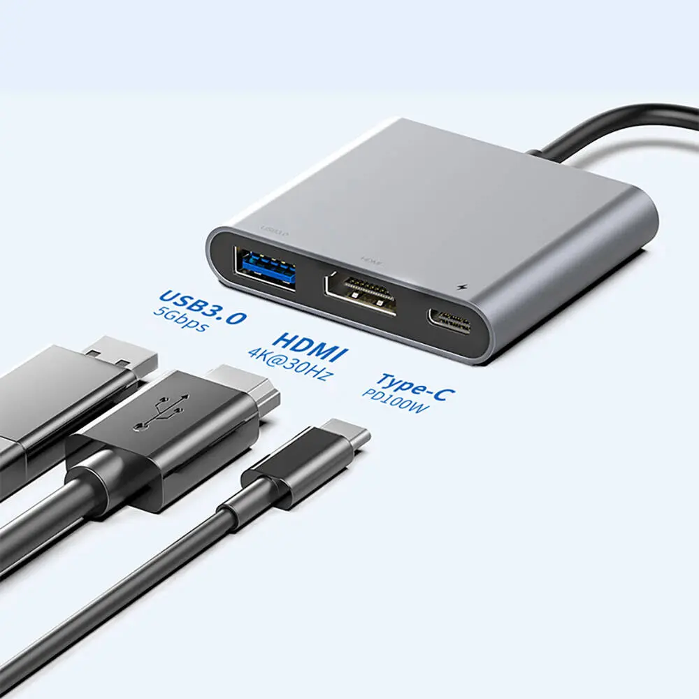 Recci RH05 3'ü 1 Arada Type-C Hub, PD 100W ve HDMI 4K
