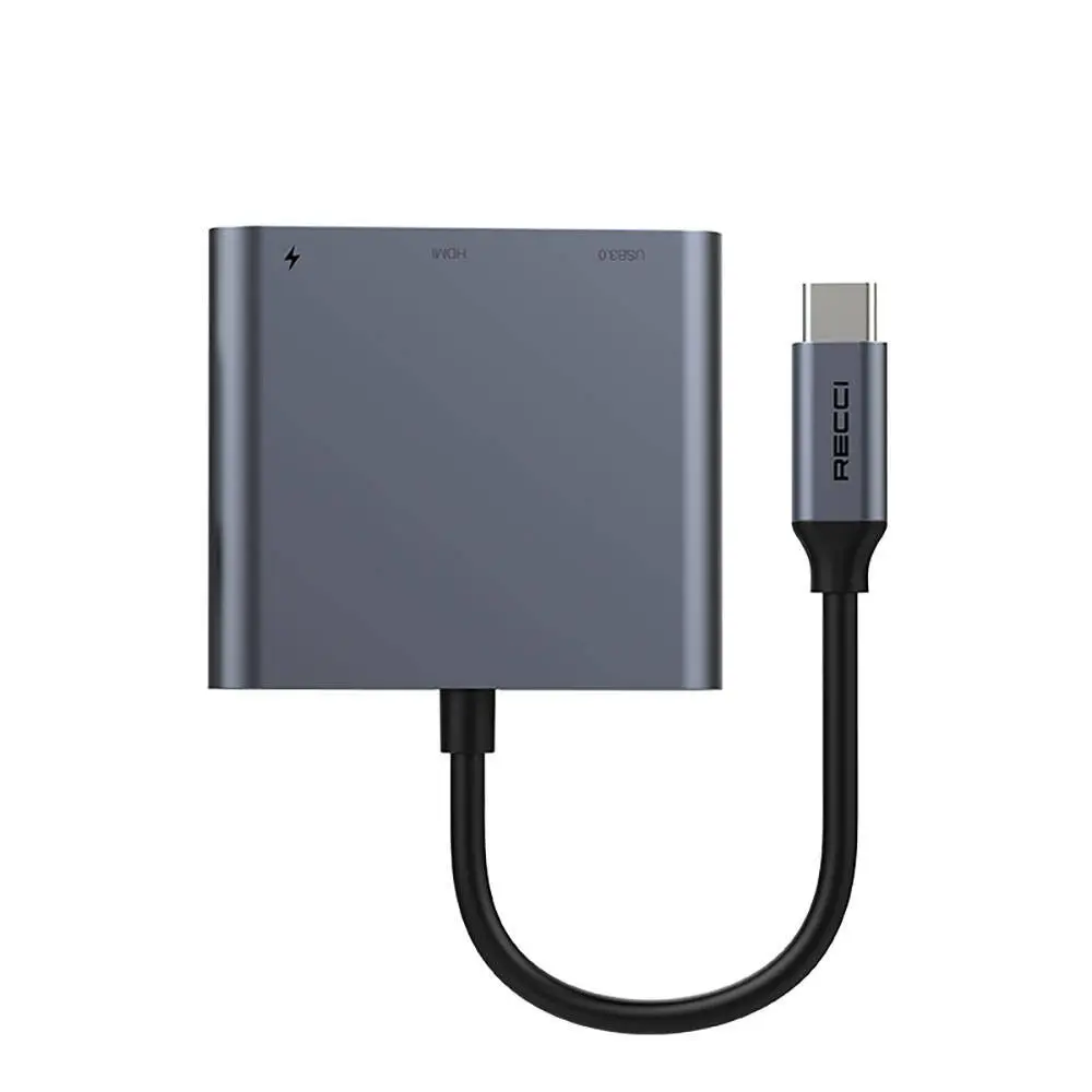 Recci RH05 3'ü 1 Arada Type-C Hub, PD 100W ve HDMI 4K