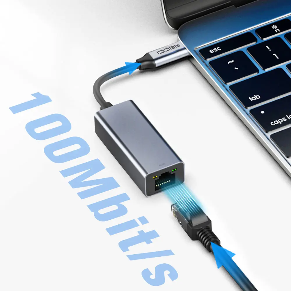 Recci RH10 RJ45 to Type-C Ethernet Dönüştürücü Kablo, 100 Mbps