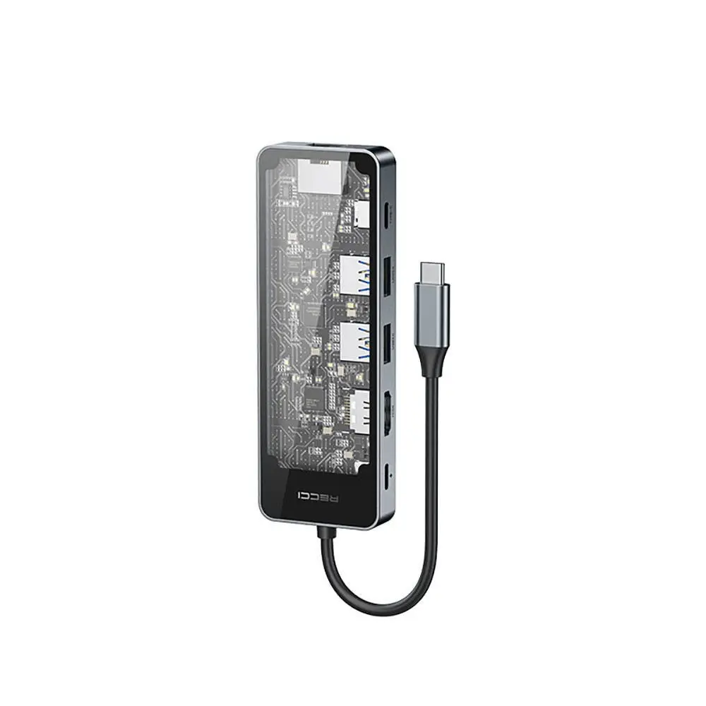 Recci RH17 6in1 Type-C Hub, HDMI + RJ45 + PD 100W