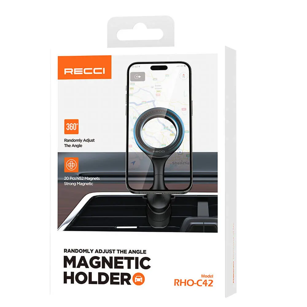 Recci RHO-C42 MagSafe Manyetik 360° Dönebilen Havalandırma Tipi Araç Telefon Tutucu