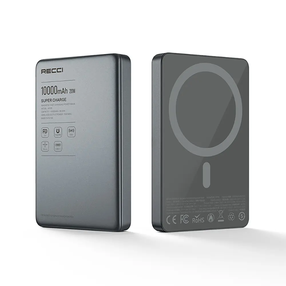Recci RP35 10000mAh PD 20W Kablosuz Şarjlı Powerbank, LED Göstergeli