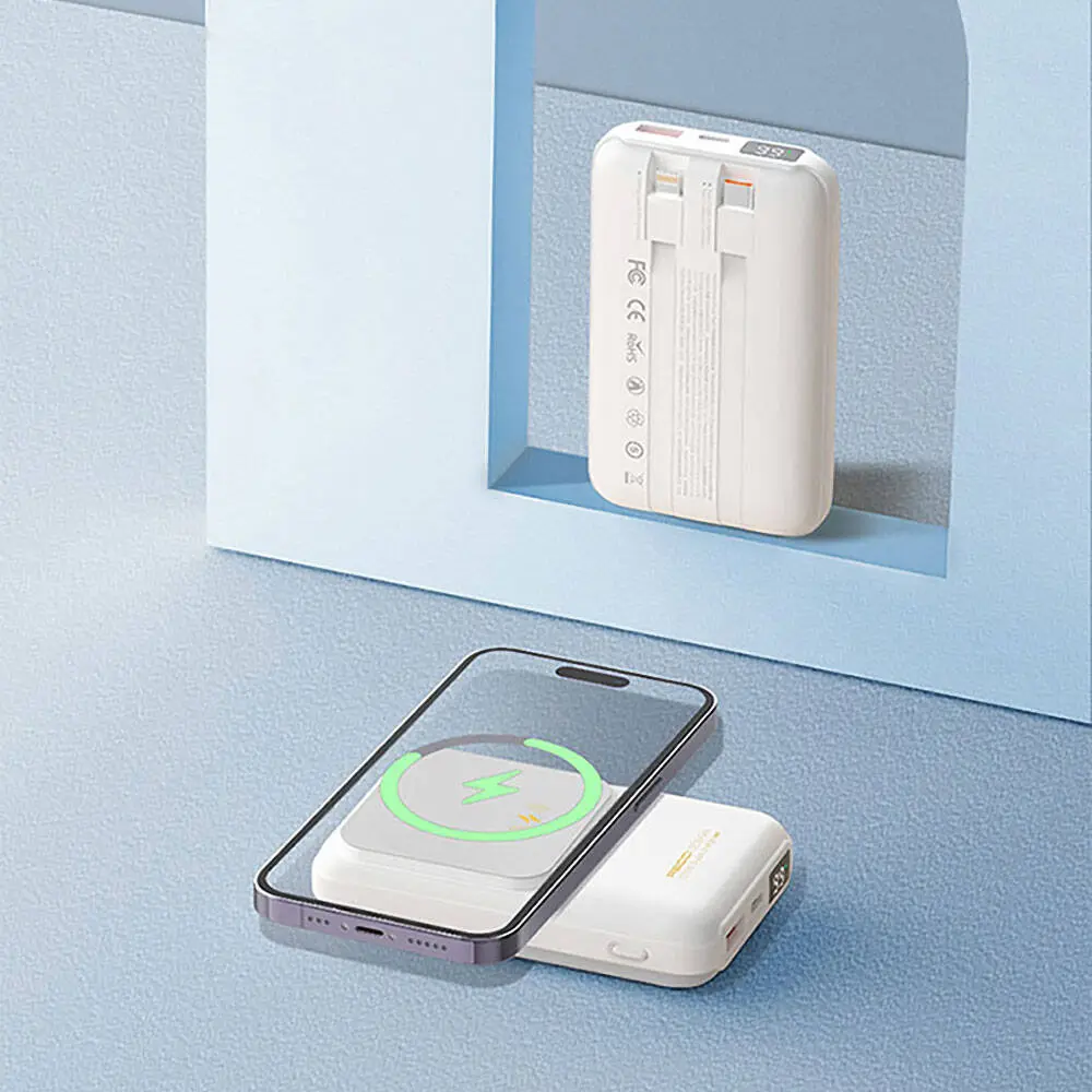 Recci RPB-W10 Polaris 10000mAh Kablosuz Powerbank, 22.5W ve Çift Kablo