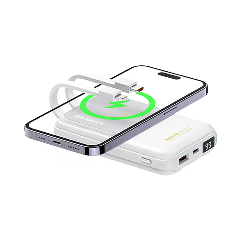 Recci RPB-W10 Polaris 10000mAh Kablosuz Powerbank, 22.5W ve Çift Kablo