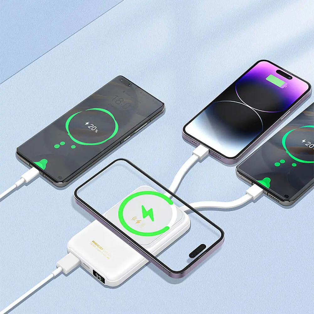 Recci RPB-W10 Polaris 10000mAh Kablosuz Powerbank, 22.5W ve Çift Kablo