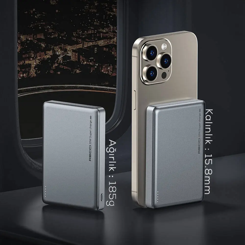 Recci RPB-W26 Armor 10000mAh Manyetik Kablosuz Powerbank, PD 20W