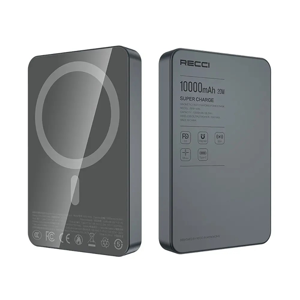 Recci RPB-W36 10000mAh Kablosuz Powerbank, PD 20W ve 15W Şarj