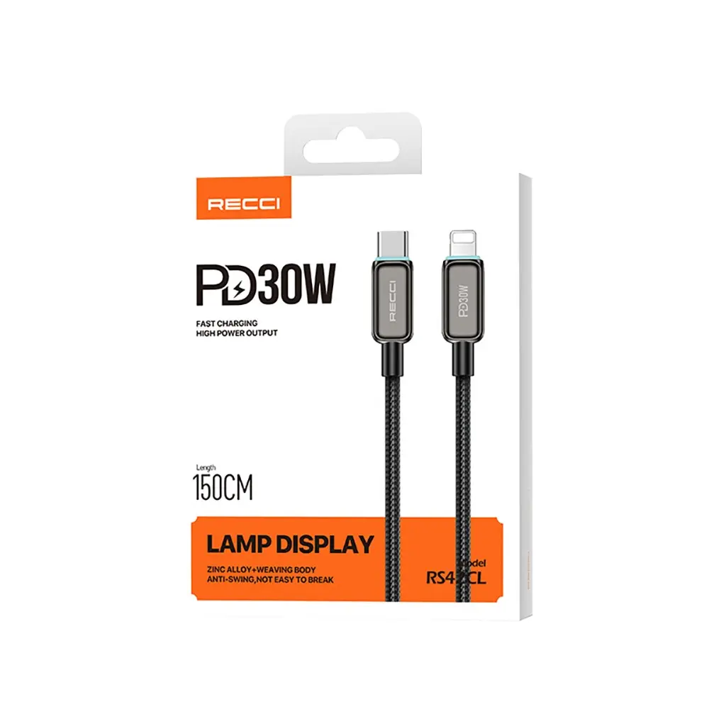 Recci RS42CL Type-C to Lightning PD 30W Şarj ve Data Kablosu 1.5 m