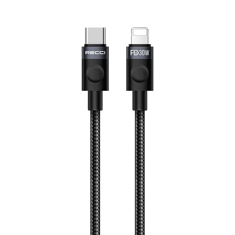 Recci RS50CL Type-C to Lightning 30W PD Örgü Şarj ve Data Kablosu, 1 Metre