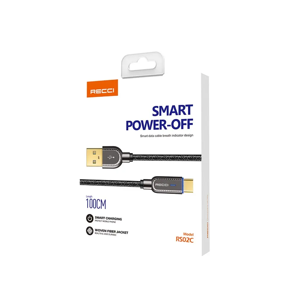 Recci RS02C USB-A to Type-C Hızlı Şarj Kablosu, 1 m