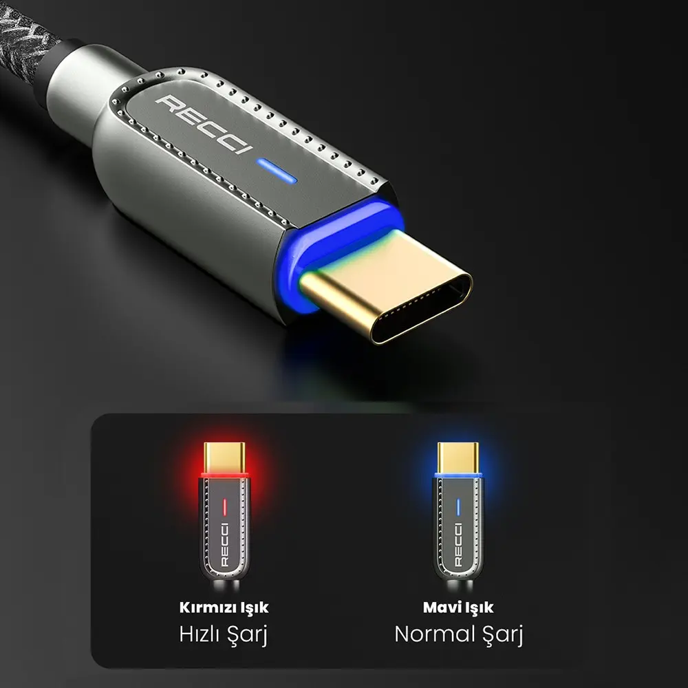 Recci RS02C USB-A to Type-C Hızlı Şarj Kablosu, 1 m