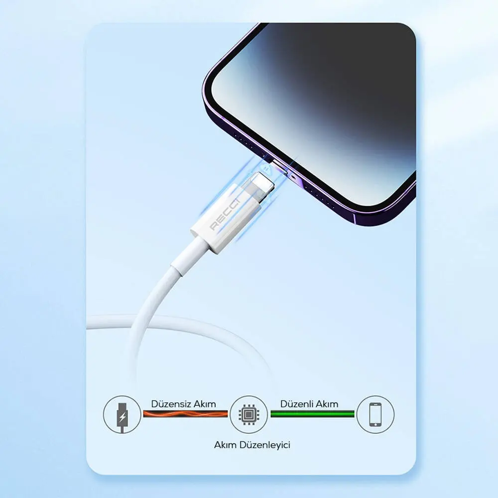 Recci RS06L USB-A to Lightning Şarj ve Data Kablosu, 1 m