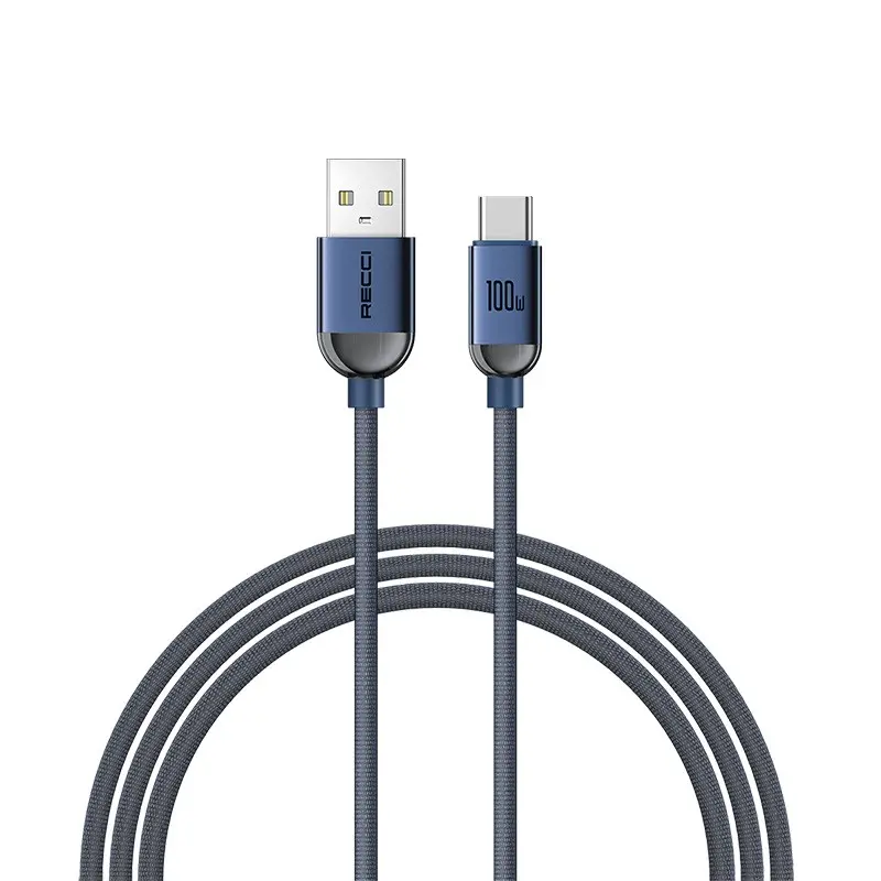 Recci RS09C Crystal Serisi USB-A to Type-C Şarj Kablosu, 100W, 1.2 m