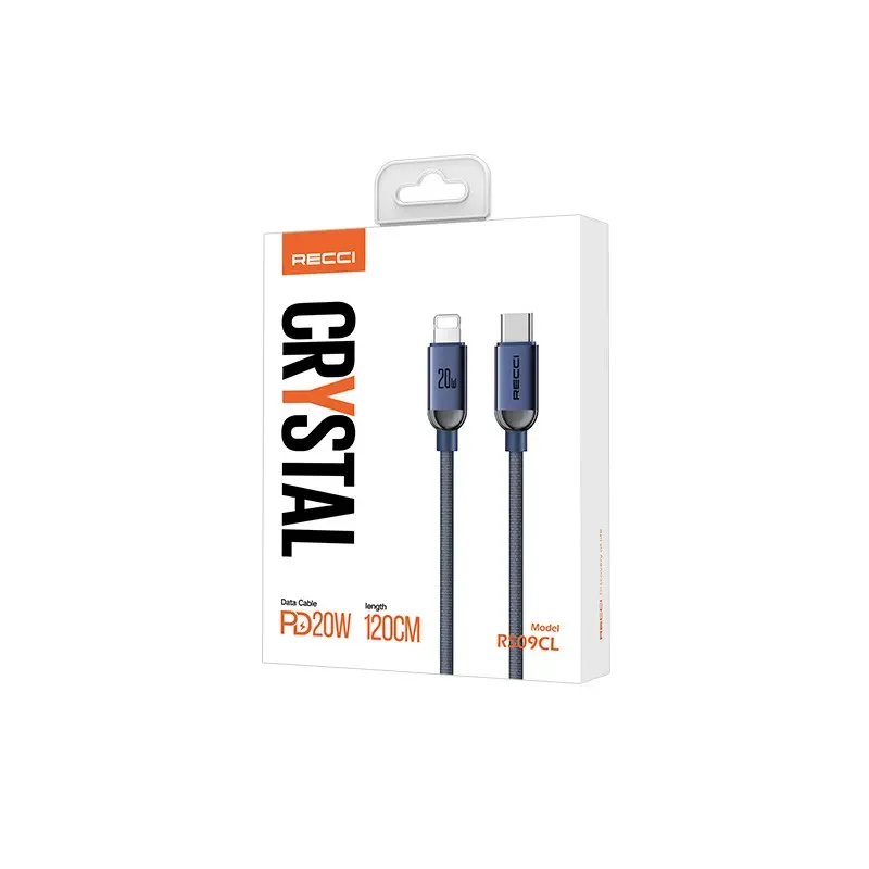 Recci RS09CL PD Crystal Serisi Type-C to Lightning Şarj Kablosu, 30W, 1.2 m