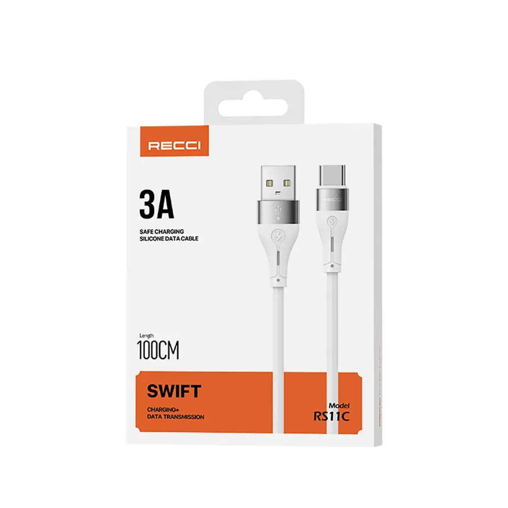 Recci RS11C Swift USB-A to Type-C Şarj ve Data Kablosu, 3A, 1 m