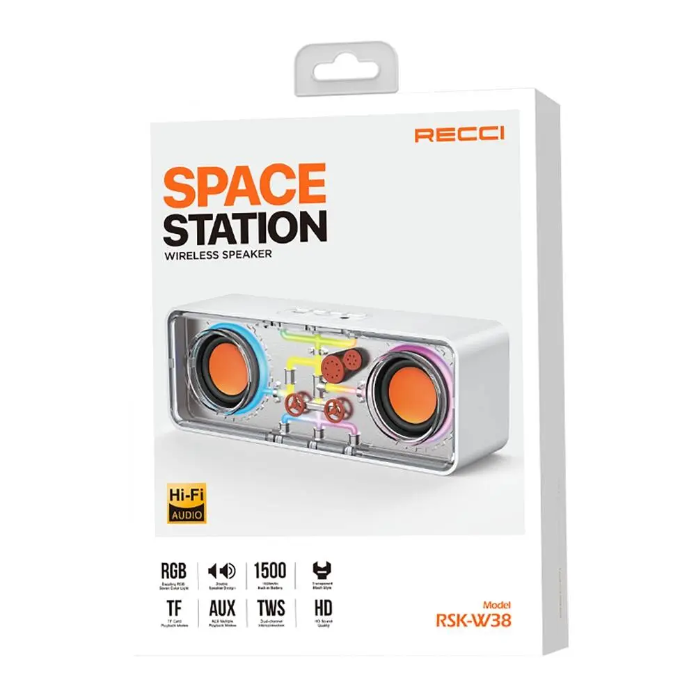 Recci RSK-W38 Space Station Bluetooth Hoparlör, RGB Işıklı ve FM Radyolu