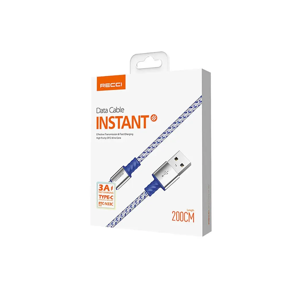 Recci RTC-N33C Instant USB-A to Type-C Şarj ve Data Kablosu, 2 m