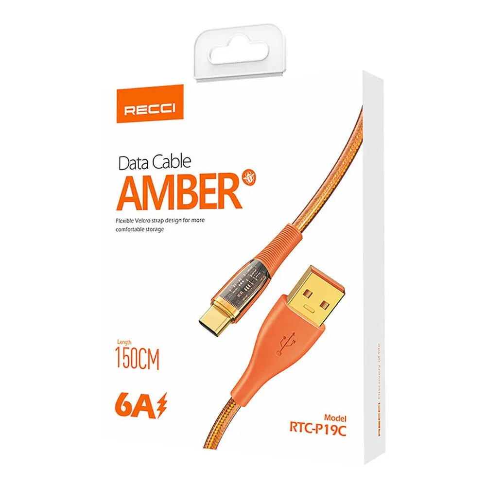 Recci RTC-P19C Amber USB-A to Type-C 6A Şarj ve Data Kablosu 1.5 m