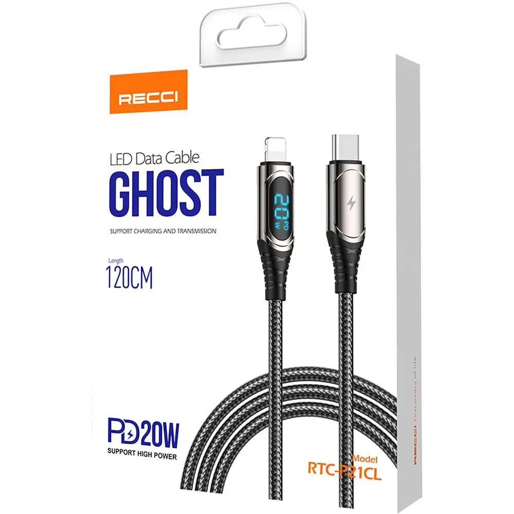 Recci RTC-P21CLPD Ghost Serisi Type-C to Lightning PD Kablo 1.2 m