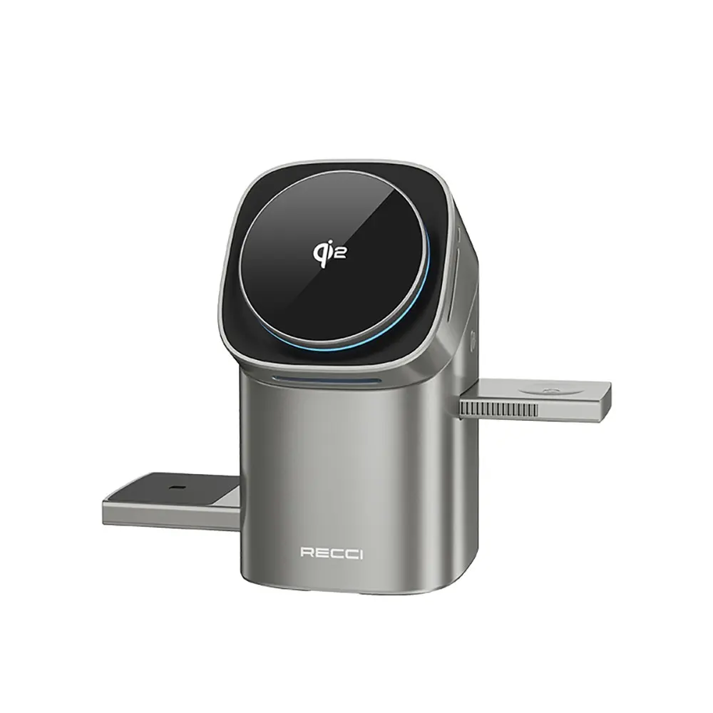 Recci RW05 Qi2 3'ü 1 Arada 15W Kablosuz Şarj Standı, Ambiyans Işıklı