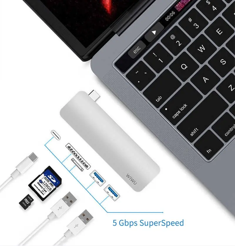 Wiwu T6 Type-C Hub, 2 USB 3.0 ve SD/microSD Kart Okuyuculu