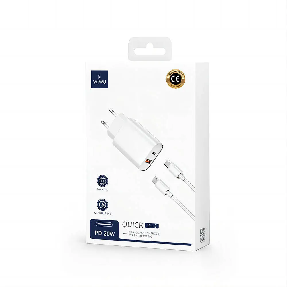 Wiwu Wi-U002 20W Type-C PD ve 18W USB-A Şarj Adaptörü, Type-C Kablo Seti
