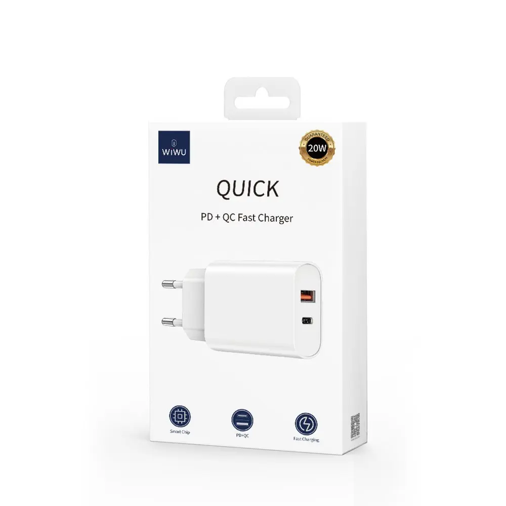 Wiwu Wi-U002 20W Type-C PD ve USB-A QC Hızlı Şarj Adaptörü