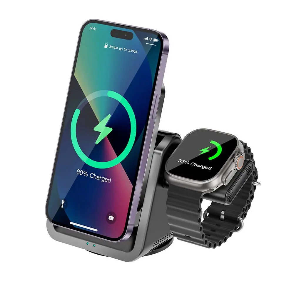 Wiwu Wi-W018 Coolpad 3'ü 1 Arada 15W MagSafe Kablosuz Şarj Standı