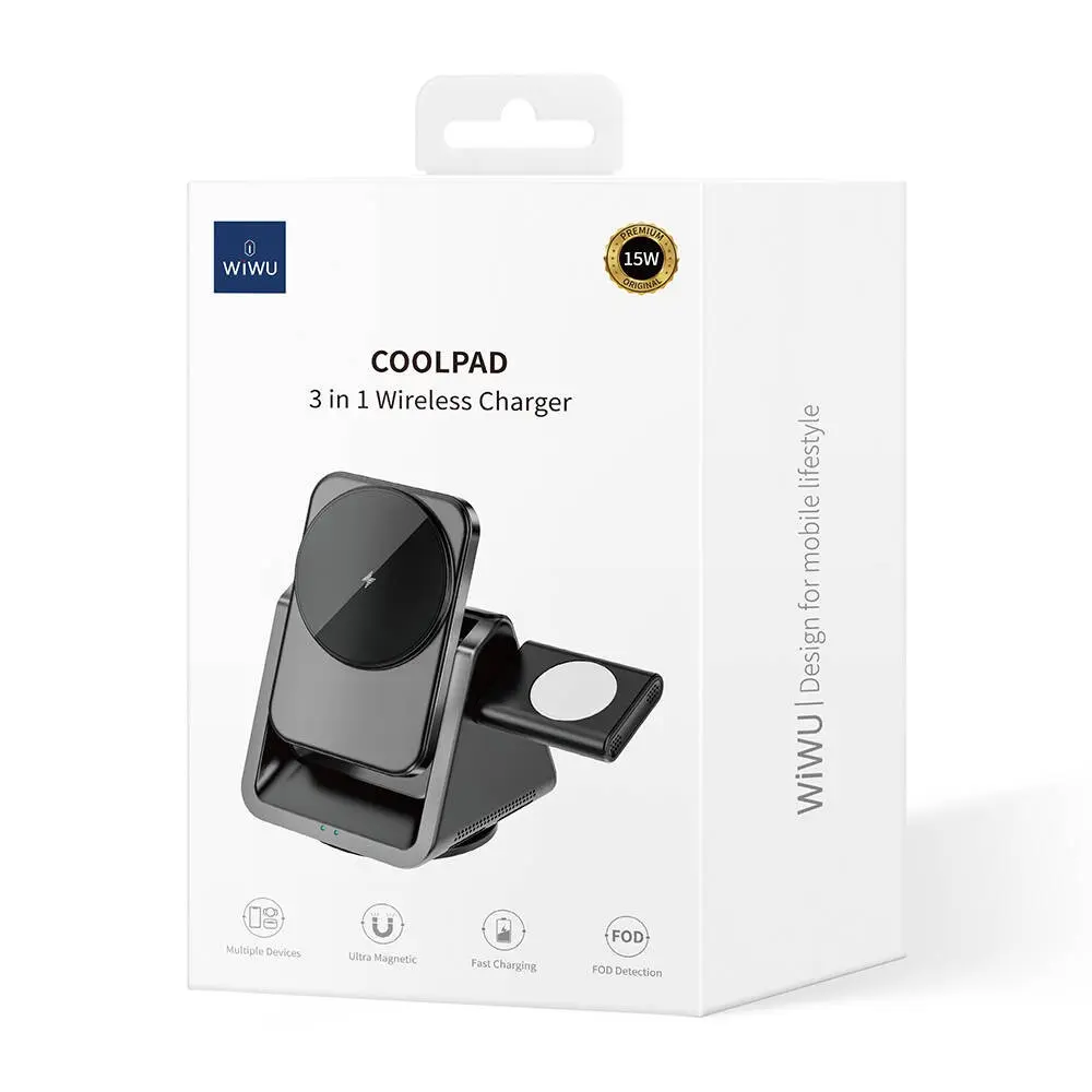 Wiwu Wi-W018 Coolpad 3'ü 1 Arada 15W MagSafe Kablosuz Şarj Standı
