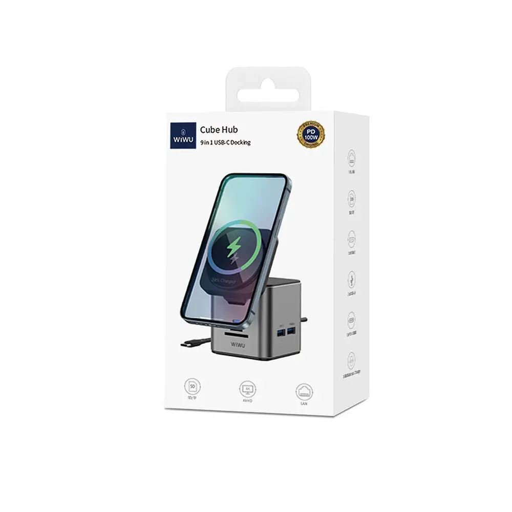 Wiwu Wi-W025 9in1 Type-C Hub, HDMI ve 15W Kablosuz Şarjlı