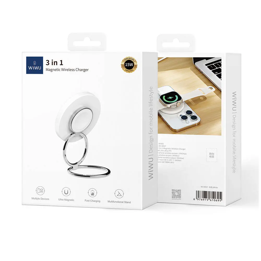Wiwu Wi-W027 Standlı MagSafe Uyumlu Kablosuz Şarj Aleti, 15W