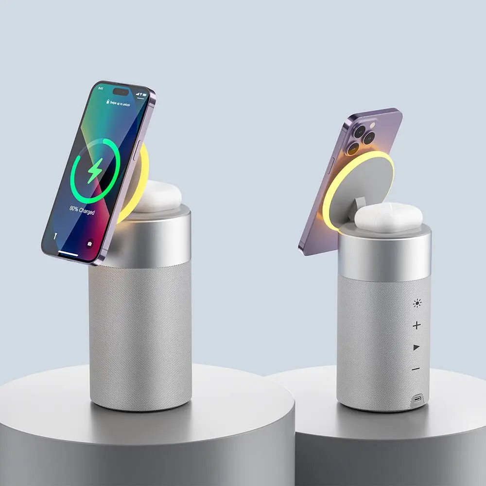 Wiwu Wi-W022 Bluetooth Hoparlör, Kablosuz Şarj Standlı ve Ambiyans Işıklı