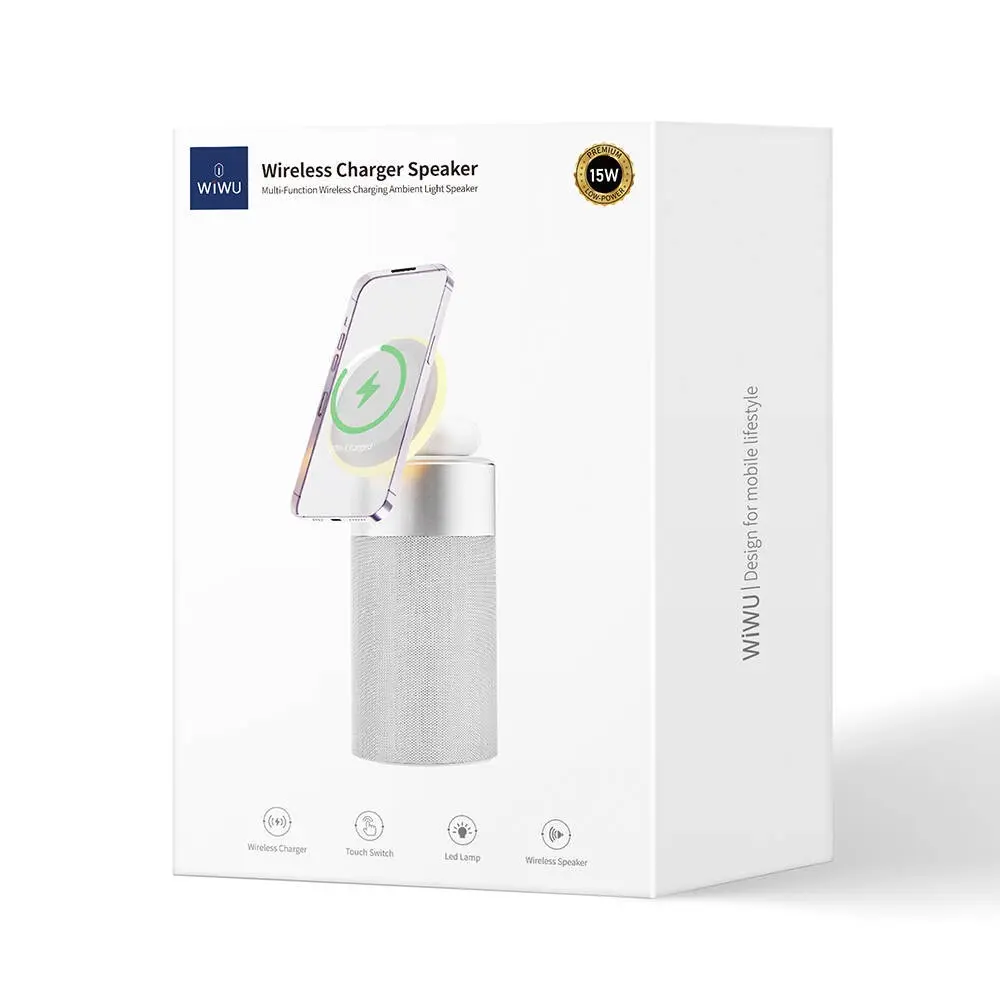 Wiwu Wi-W022 Bluetooth Hoparlör, Kablosuz Şarj Standlı ve Ambiyans Işıklı