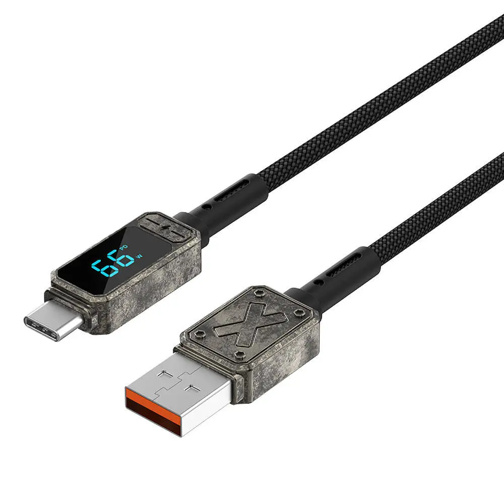 Wiwu Wi-C038 Titan Serisi USB-A to Type-C 6A 66W LED Göstergeli Şarj ve Data Kablosu 1.2 m