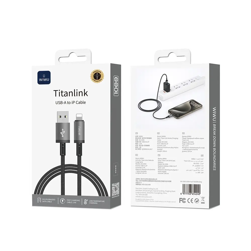 Wiwu Wi-C055 Titanlink USB-A to Lightning Şarj ve Data Kablosu, 1 m