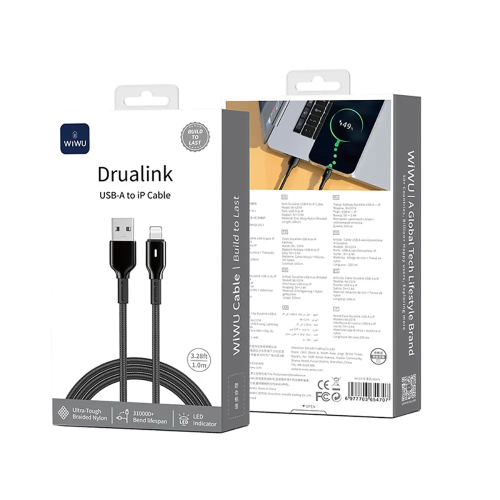 Wiwu Wi-C074 Drualink USB-A to Lightning Şarj Kablosu, 1 m