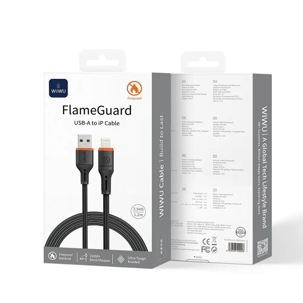 Wiwu Wi-C095 FlameGuard USB-A to Lightning Şarj ve Data Kablosu 1.2 m