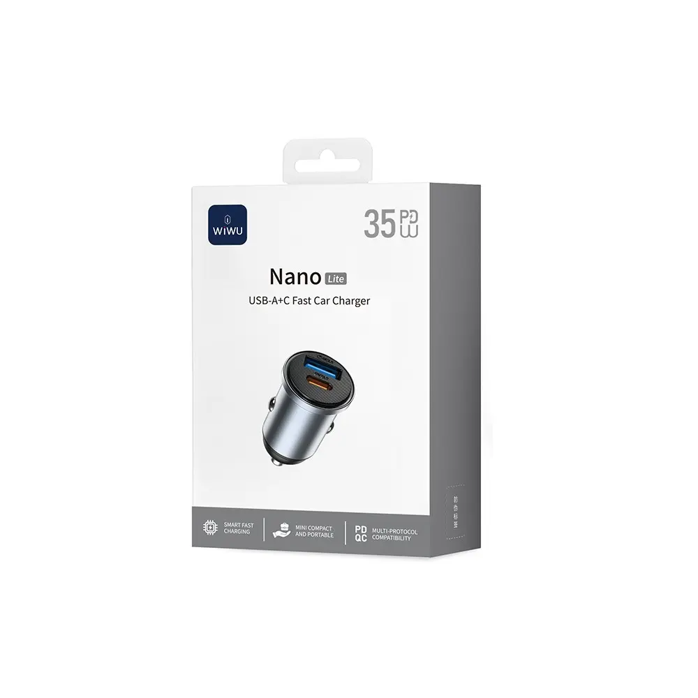Wiwu Wi-CC030 Nano Lite Type-C + USB-A Araç Şarj Aleti, 35W PD ve QC3.0