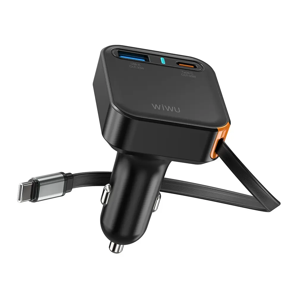 Wiwu Wi-CC033 65W Type-C + USB-A Araç Şarj Aleti, Dahili Kablolu