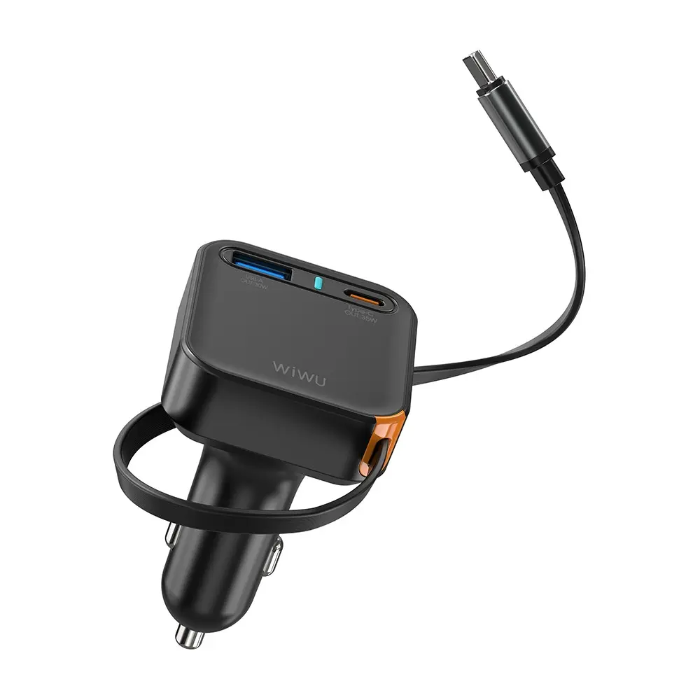 Wiwu Wi-CC033 65W Type-C + USB-A Araç Şarj Aleti, Dahili Kablolu