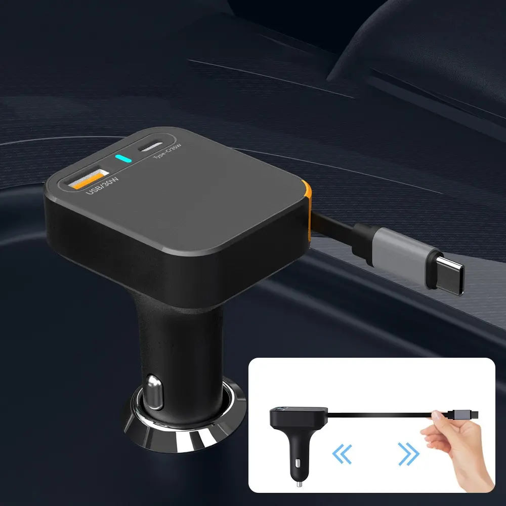 Wiwu Wi-CC033 65W Type-C + USB-A Araç Şarj Aleti, Dahili Kablolu