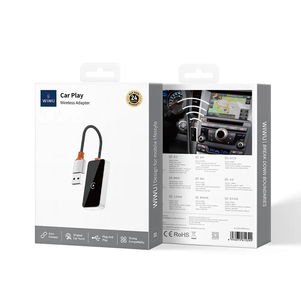 Wiwu Wi-CP002 CarPlay Dijital LED Göstergeli Kablosuz Ses Alıcı USB Girişli Bluetooth Adaptör
