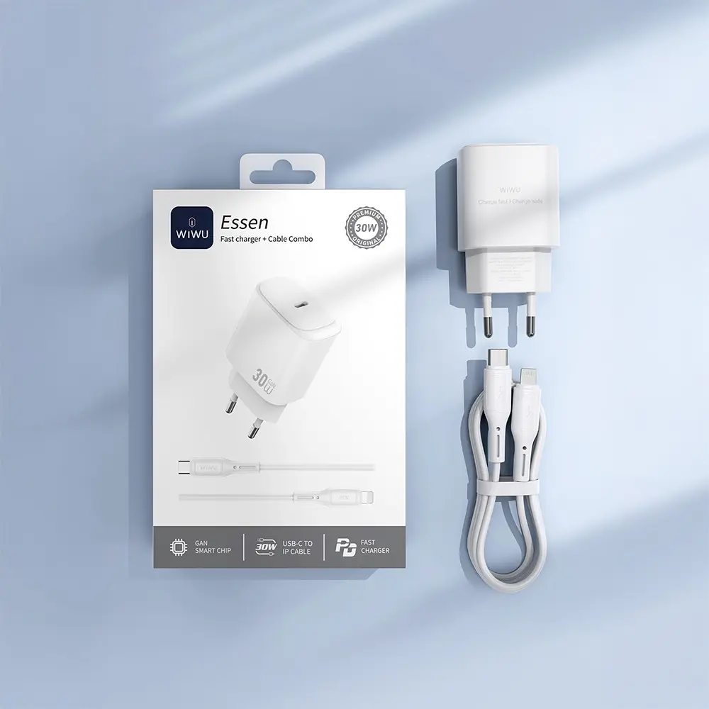 Wiwu Wi-G008 Essen GaN 30W PD Şarj Adaptörü ve Type-C Kablo Seti
