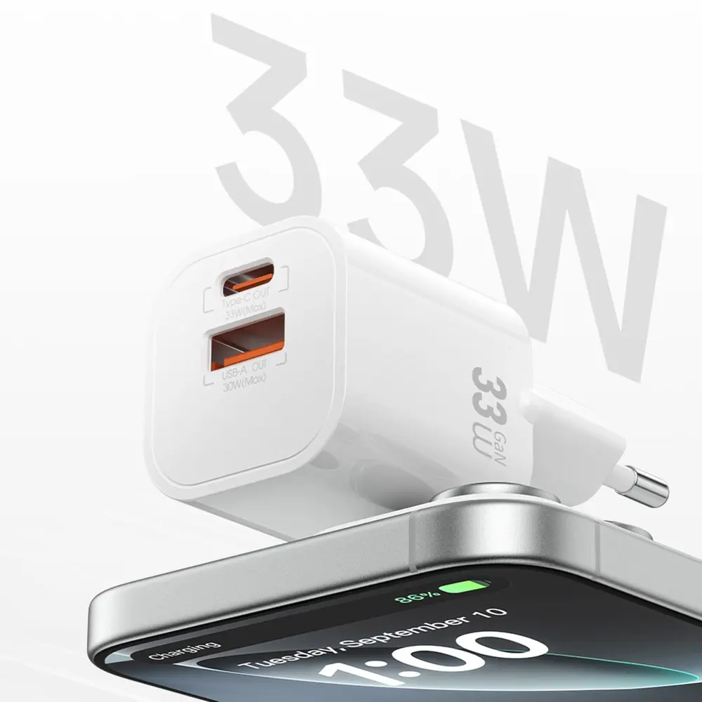 Wiwu Wi-G017 Cube 33W GaN Şarj Adaptörü, Type-C PD ve USB-A Çift Çıkış